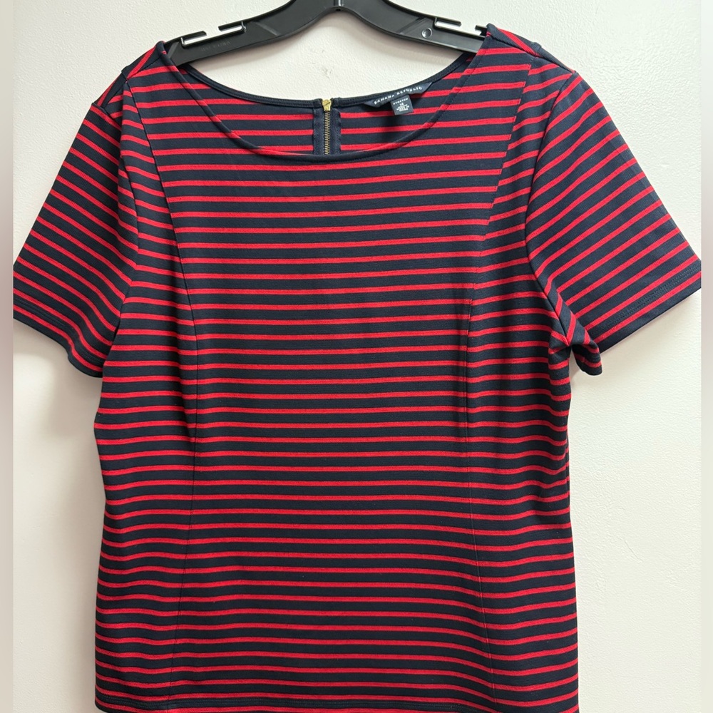2/$29 on $29 Tops. EUC Banana Republic Red/Black Striped Top 14 (Slim Fit)